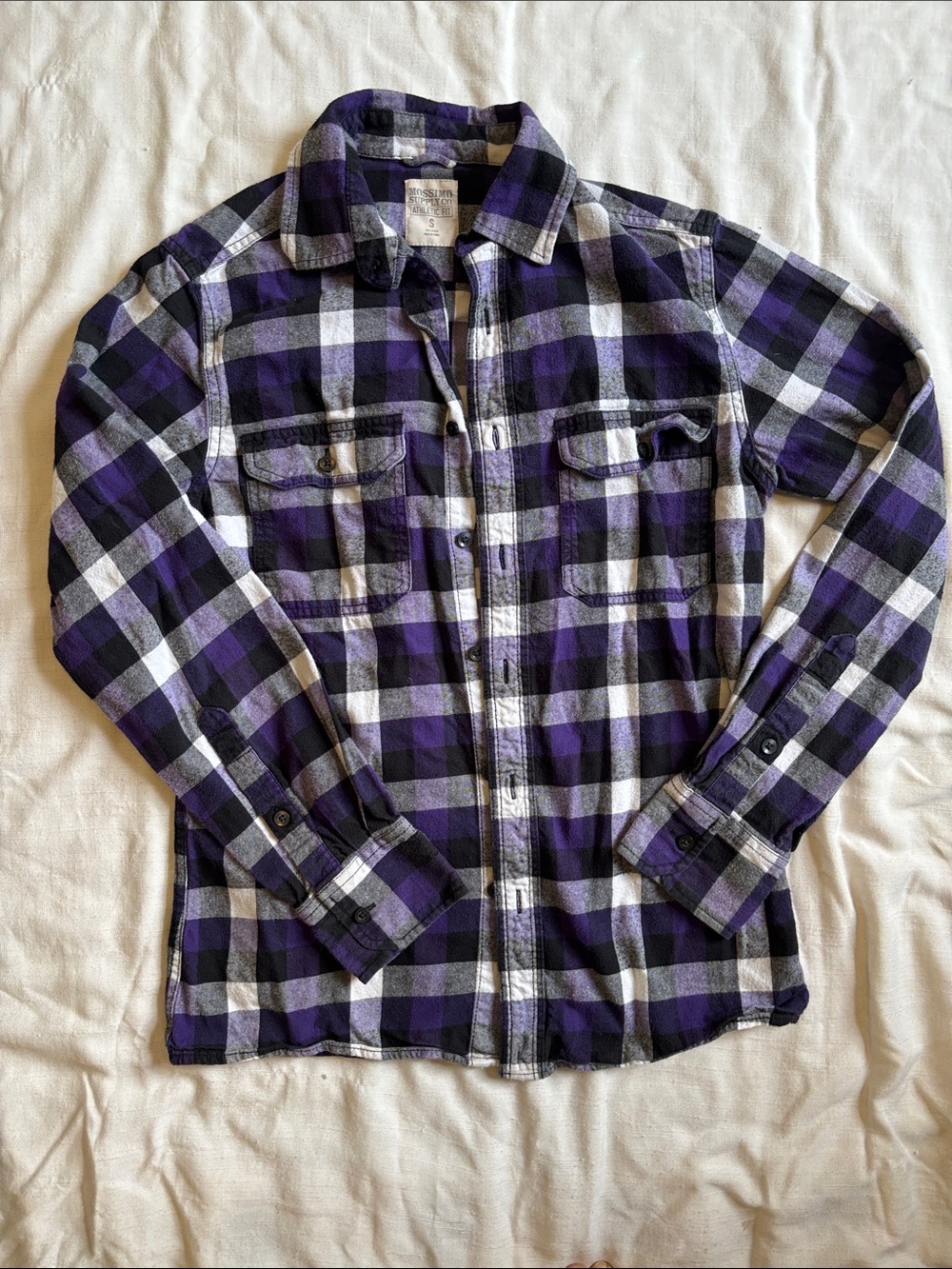 Mossimo Supply Co. Purple Black White Plaid Flannel Shirt